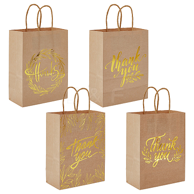 40Pcs 4 Styles Gold Stamp Thank You Printed Paper Gift Tote Bags ABAG-GO0001-12-1