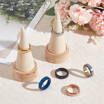 6Pcs 6 Colors Textured Stainless Steel Rotating Finger Rings Set RJEW-AN0001-08-1