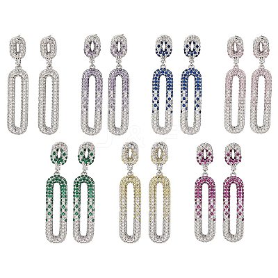 Brass Micro Pave Cubic Zirconia Dangle Stud Earrings EJEW-H014-17P-1