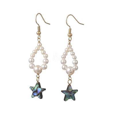 Shell Pearl & Abalone Shell/Paua Shell Beads Dangle Earrings EJEW-JE07314-1