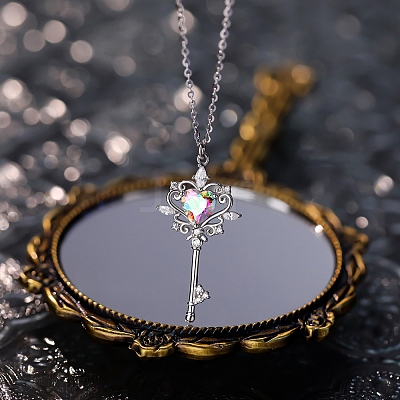 Key 925 Sterling Silver Micro Pave Cubic Zirconia Pendant Necklaces FS-WG0FCDD-02-1