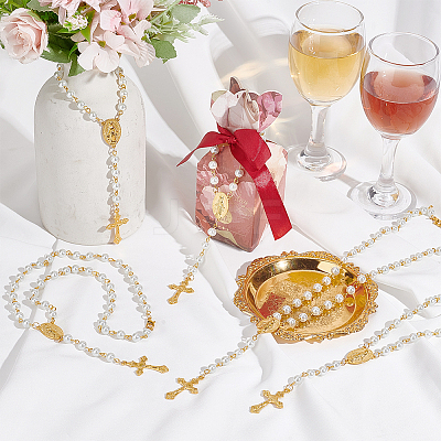 Glass Pearl Rosary Bead Necklace NJEW-PH01480-1