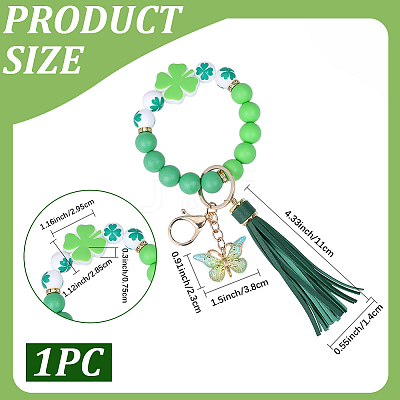 1Pc Butterfly with Clover Silicone & Imitation Leather Tassel Keychains HJEW-BM0001-89-1