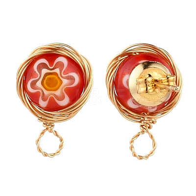 Handmade Millefiori Lampwork Earring Stud Settings and Ear Nuts EJEW-JE04418-05-1