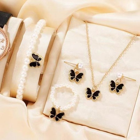 Butterfly Alloy Enamel Pendant Necklace & Bracelets & Earring & Rings Sets for Children FS-WGE37FF-06-1