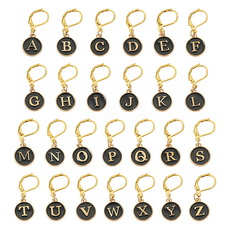 26Pcs Flat Round with Letter A~Z Alloy Enamel Pendant Locking Stitch Markers HJEW-TAC0087-1