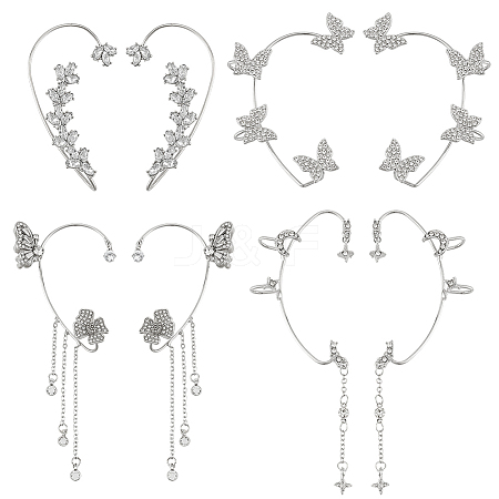 8Pcs 8 Styles Alloy Rhinestone Cuff Earrings EJEW-OC0001-05-1