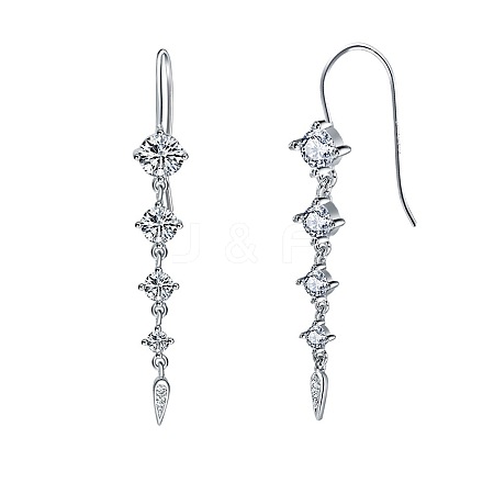 Rhodium Plated 925 Sterling Silver Teardrop Tassel Dangle Earrings for Women EJEW-P231-44P-1