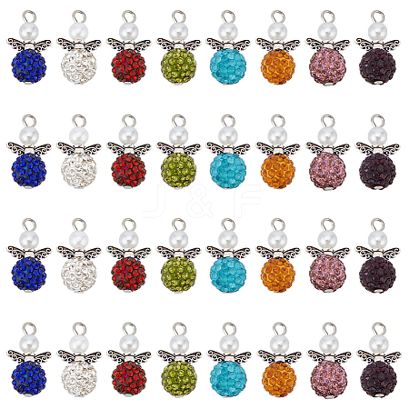   4 Sets Angle Shape Polymer Clay Rhinestone Pendants FIND-PH0009-14B-1