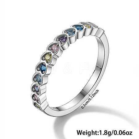 Anti-Tarnish Heart Rhodium Plated Sterling Silver with Colorful Cubic Zirconia Finger Rings for Women ES9944-3-1