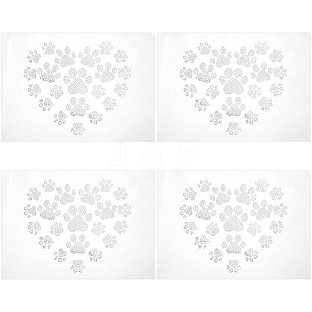 Heart with Paw Print Glass Hotfix Rhinestone FIND-WH0420-127-1