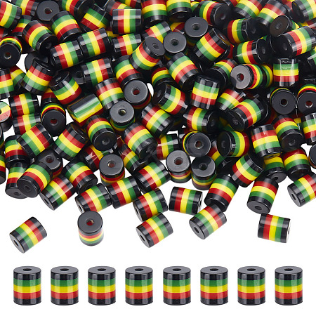 200Pcs Ghana Jamaica Reggae Stripe Resin Beads RESI-ME0001-10-1