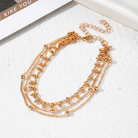 Alloy Round Bead Link Chain 3 Layer Anklets for Women FS-WG6B7FE-09-1