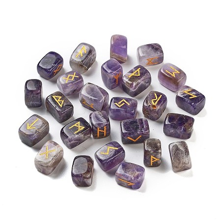 Rectangle Natural Amethyst Rune Stones G-Z059-01J-1