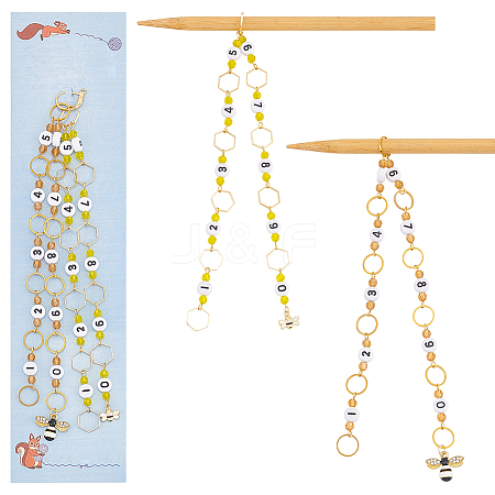 Acrylic & Glass Beaded Link Knitting Row Counter Chains HJEW-AB00443-1