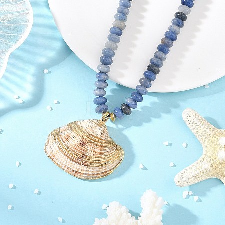 Ocean Electroplated Natural Scallop Shell Pendant Natural Blue Aventurine(Dyed & Heated) Rondelle Braided Bead Necklaces NJEW-JN06445-03-1