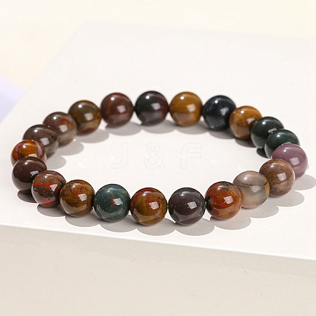 Natural Green Ocean Agate Round Stretch Bracelets for Women PW-WG91270-01-1