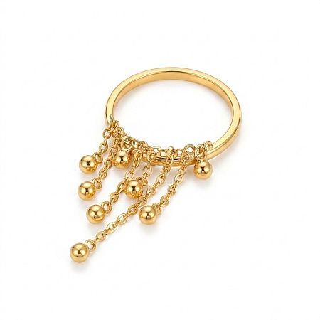 304 Stainless Steel Round Bead Tassel Finger Rings WGCFC02-01-1