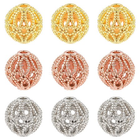 12Pcs 3 Colors Rack Plating Brass Hollow Beads KK-YW0003-95-1