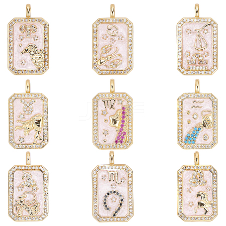 9Pcs 9 Styles Brass Micro Pave Cubic Zirconia Pendants with Enamel KK-DR0001-64-1