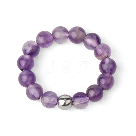 4MM Round Natural Amethyst Beaded Stretch Rings LS-VM0712-17-1