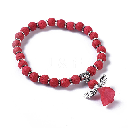 Dyed Natural Lava Rock(Dyed) Beads Stretch Bracelets BJEW-JB04221-06-1