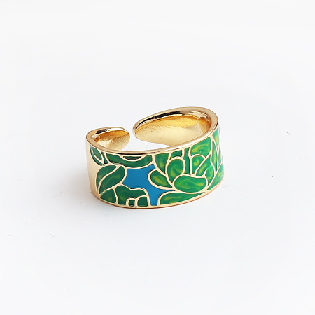 Retro Adjustable Alloy Cubic Zirconia and Enamel Cuff Rings FS-WG5A152-05-1