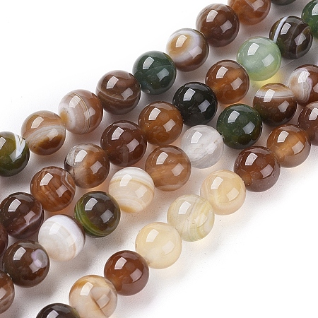 Natural Striped Agate/Banded Agate Beads Strands G-G582-6mm-41-1