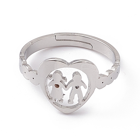 Non-Tarnish 201 Stainless Steel Heart with Lovers Adjustable Ring for Valentine's Day RJEW-K238-11P-1