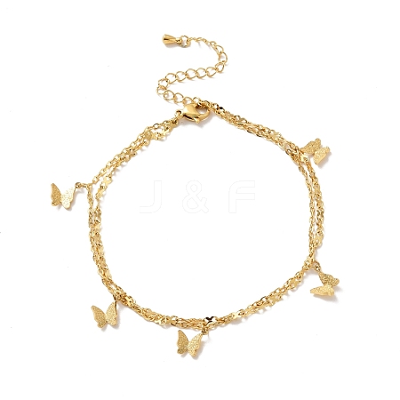 Ion Plating(IP) 304 Stainless Steel Multi-strand Anklet with Butterflye Charm for Women AJEW-P100-01G-1