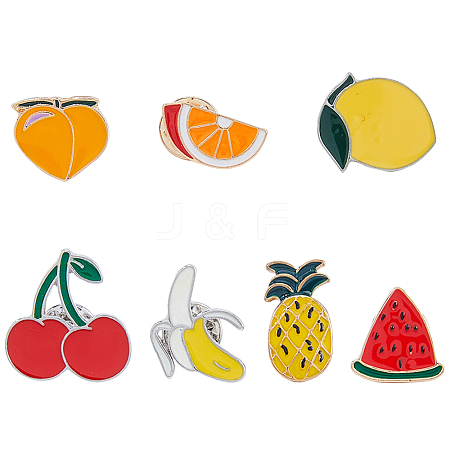 7Pcs 7 Styles Fruit Theme Alloy Enamel Lapel Pin Backs for Backpack Clothes JEWB-FH0002-86-1