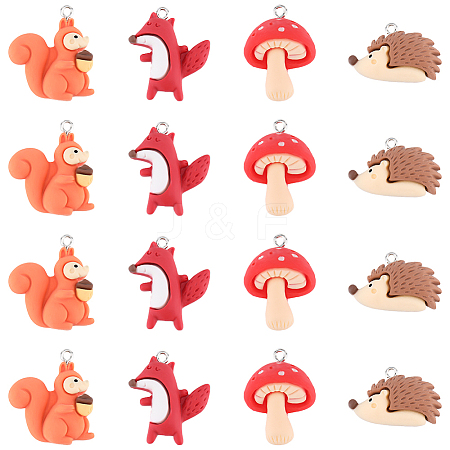 24Pcs 4 Styles Autumn Opaque Animal Resin Cabochons RESI-SC0002-87-1