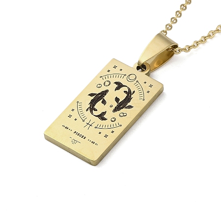 304 Stainless Steel Black Enamel Rectangle with Constellation Pendant Necklaces LS-NJEW-I128-01H-1