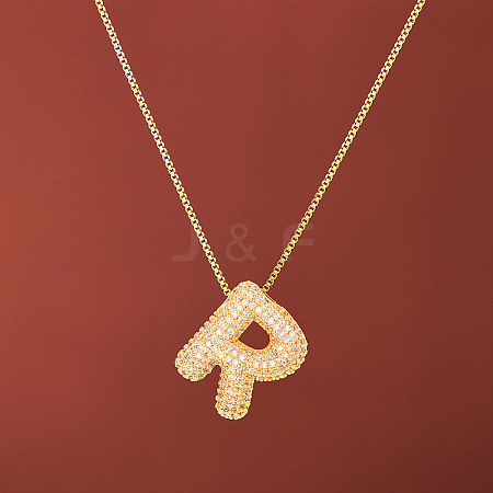 Brass Micro Pave Clear Cubic Zirconia Initial Pendant Necklaces for Women FS-WGDC51D-18-1