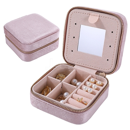 Square Velvet Jewelry Organizer Zipper Boxes PW-WG60981-01-1