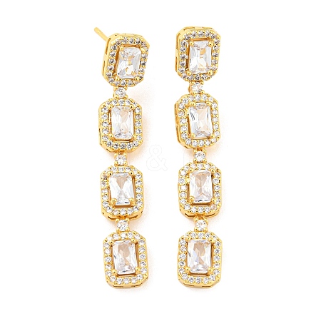 Rack Plating Brass Cubic Zirconia Rectangle Dangle Stud Earrings EJEW-K245-51G-1