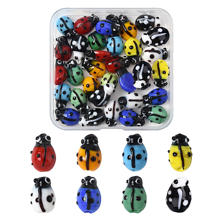 40pcs Ladybug Handmade Lampwork Beads Strands LAMP-FS0001-53B-1
