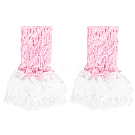 Bowknot Cotton Womens Knitting Floral Lace Wrist Cuffs For Wedding Party AJEW-WH20060-34A-1