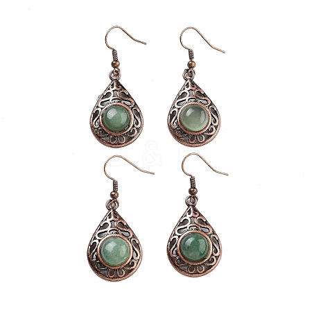 Natural Green Aventurine Teardrop Dangle Earrings EJEW-B055-02R-24-1