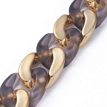 Handmade Golden Plated CCB Plastic & Transparent Acrylic Cuban Link Chains AJEW-JB00681-02-1