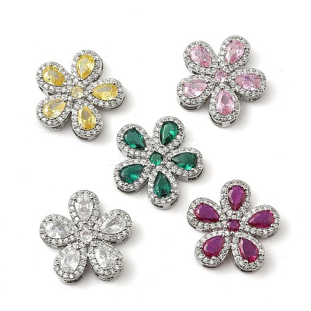 Brass Pave Cubic Zirconia 5-Petal Flower Multi-Strand Links KK-I276-30P-1
