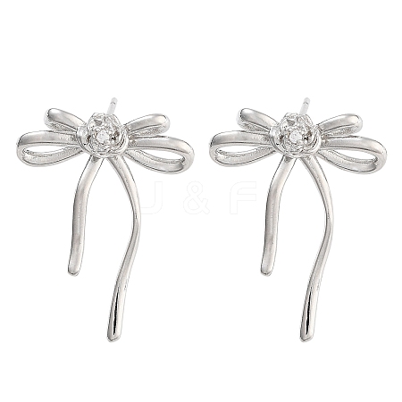 Bowknot Brass Pave Clear Cubic Zirconia Stud Earrings for Women EJEW-S216-02C-P-1