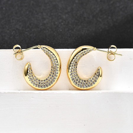 Brass Micro Pave Clear Cubic Zirconia Stud Earrings for Women EJEW-U056-04B-G-1