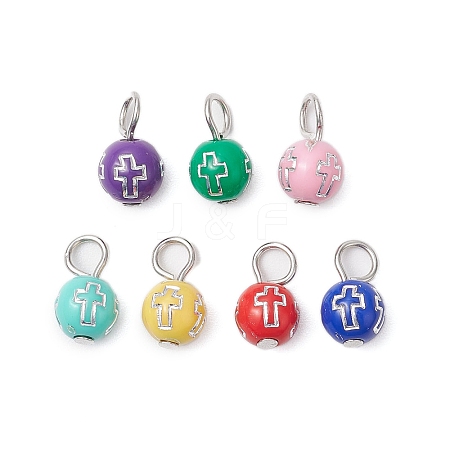 7Pcs 7 Colors Opaque Plating Acrylic Beads Charms PALLOY-JF02912-01-1