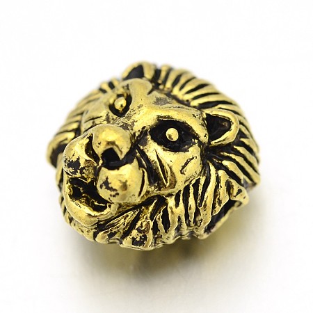 Tibetan Style Alloy Lion Head Beads TIBEB-E073-01AG-1
