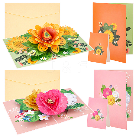 AHANDMAKER 2 Sets 2 Styles Valentine's Day Rectangle 3D Pop Up Flower Paper Greeting Card AJEW-GA0006-96-1