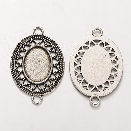 Tibetan Style Alloy Oval Cabochon Connector Bezel Settings PALLOY-J494-09AS-1