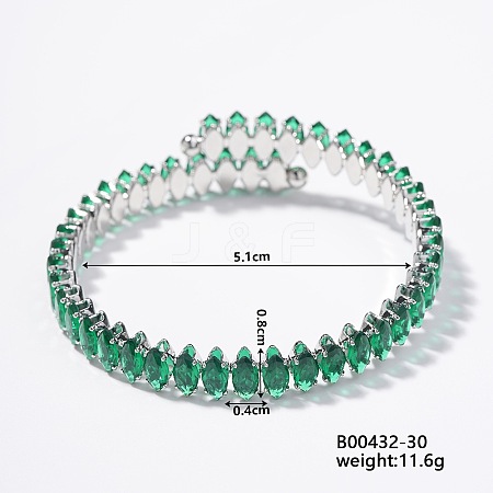 Elegant Brass Pave Green Cubic Zirconia Rhombus Open Cuff Bracelet for Women KX4249-11-1