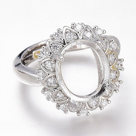 Adjustable Brass Micro Pave Clear Cubic Zirconia Finger Ring Components X-ZIRC-I049-23P-1