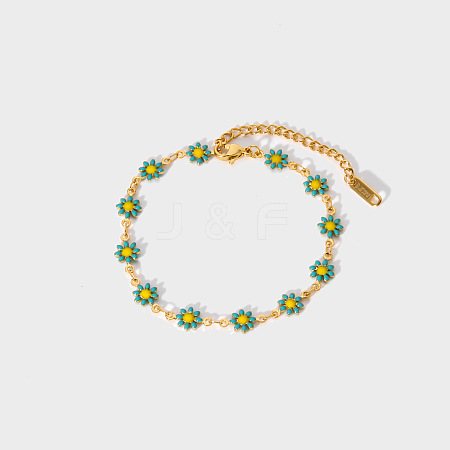 Fashionable Stainless Steel Enamel Daisy Link Bracelet for Women GH7959-2-1